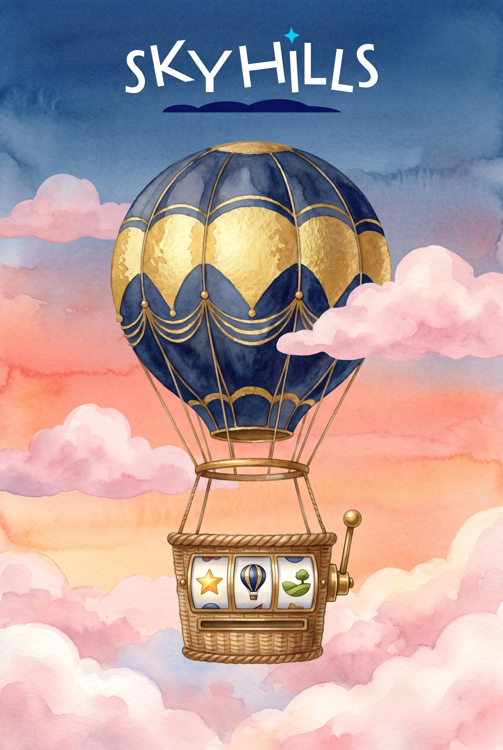 Watercolour illustration of SkyHills slot games